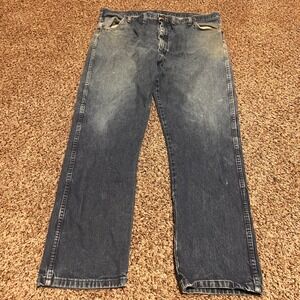 Wrangler Jeans Mens 44x32 Blue Denim Workwear Pants‎ Vintage Style Distressed